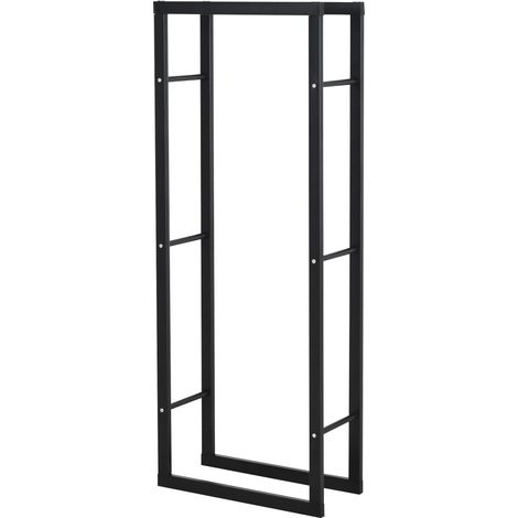 Hohes Brennholzregal aus Metall, für drinnen und draußen, mit Holzablage, schwarz, Maße: 60 x 25 x 150 cm (B x T x H)