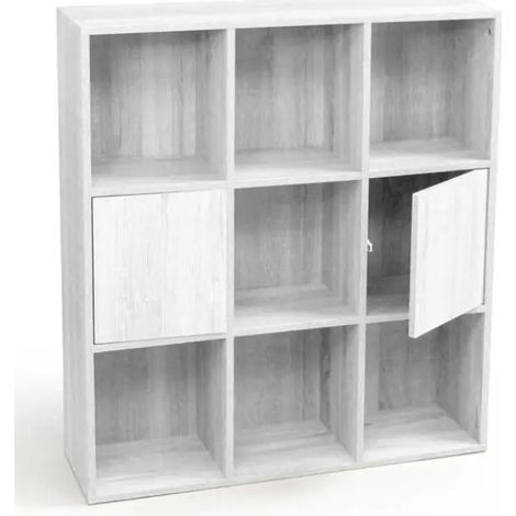 Mueble modular 9 cubos Gaia 90x24x98 cm, blanco efecto madera