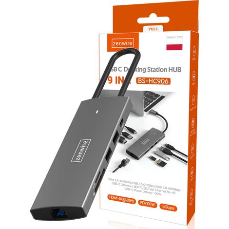 Adaptateur HDMI Zenwire Hub 9 en 1 USB-C HC906 4K 60 Hz (1/5)