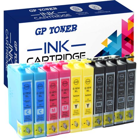 10 cartouches d'encre pour Epson E1816XL GP-E1816XL CMJN x2 (1/5)