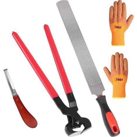 4 Pièces Soins des Sabots pour Chevaux, Pince à Sabot, Coupe-Sabot, Râpe avec Poignée, Gants, Râpe pour Sabot avec Poignée Caoutchouc (1/5)