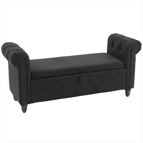 Pouf Coffre banquette 146,5 cm tissu lin noir toile en polyester (1/5)