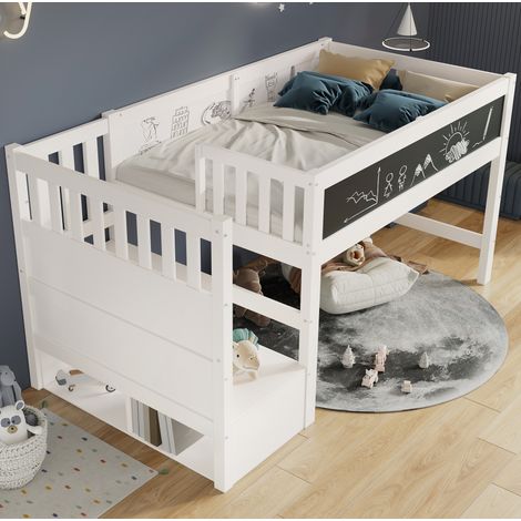 Letto a soppalco 90x200 cm in legno/MDF bianco con lavagna, senza materasso – MEUBLIV (1/5)