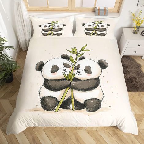 Housse de Couette 220x240 Animaux Panda pour Fille Garcon, Parure de Lit Enfant Panda de Dessin Animé, Sets de Housses de Couettes Animal Mignon, Couvre Lit Imprimées Réversibles (1/5)