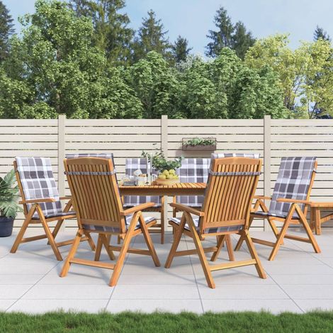 Lot de 6 Chaises/Fauteuils de jardin inclinables et coussins bois teck -TF94133 (1/5)