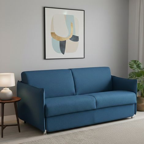 Dmora - Sofá cama 2 plazas Follina, Sofá convertible para salón, acolchado, desenfundable, calidad 100% Made in Italy, 160x95 h90 cm, Azul (1/5)