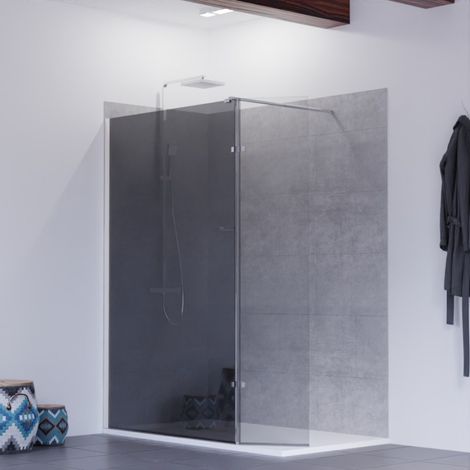 Cuisibane – Paroi de douche miroir effet fumé 120 cm avec retour pivotant 40 cm – Verre trempé 8mm anticalcaire – Système Stop Water (1/3)