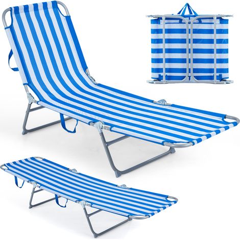 Bain de Soleil Pliante, Transat de Plage avec Dossier & Repose-pied Réglables sur 4 Niveaux, pour Jardin, Bord de Piscine, Charge 150 kg, Bleu