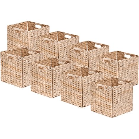 Lot de 8 paniers pliables en jacinthe d'eau naturelle 31 x 31 x 31 cm