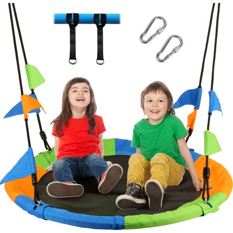 Balançoire nid d'oiseau Ø 120 cm – Charge max 300 kg – Hauteur réglable 100 à 180 cm – Sangles de suspension – Pour enfants et adultes – Leogreen (1/5)