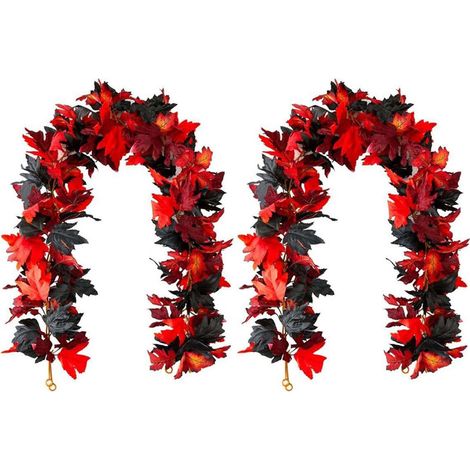 Lot de 2 guirlandes de Feuilles d'érable artificielles, Couronne de Feuilles d'érable d'automne de 180 cm,décoration d'automne,Décoration d'intérieur pour Halloween, Thanksgiving, Mariage (1/5)