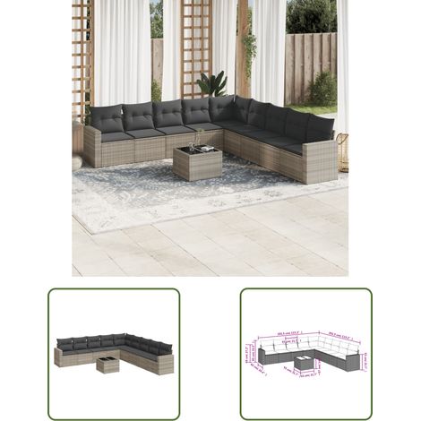vidaXL Salon de jardin avec coussins 10 pcs gris clair résine tressée (1/3)