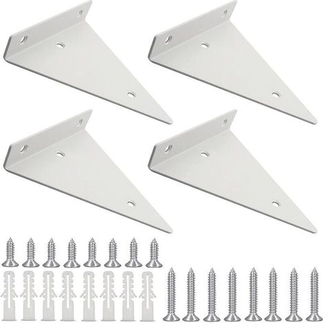 Inch White Triangular Shelf Bracket, 4-Piece Heavy Duty Iron Wall Mount Bracket with Screws, Invisible Right Angle Bracket – YMYNY Wall Shelf (1/3)