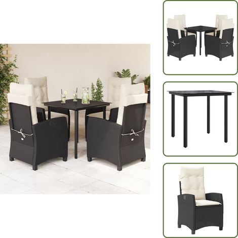 Cuscini da giardino - vidaXL Set da Pranzo da Giardino 5 pz Nero con Cuscini in Polyrattan - Poltrona da giardino