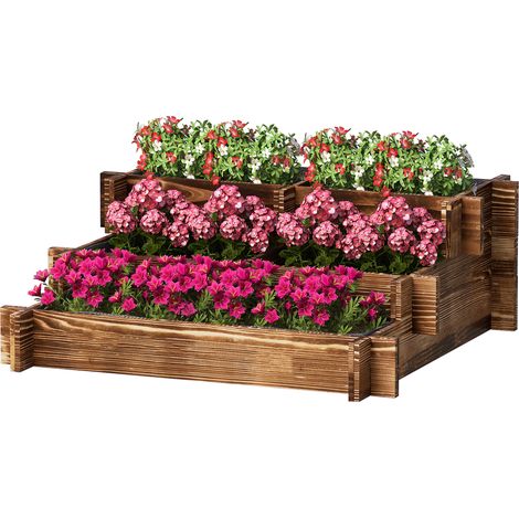 Jardinière à 3 niveaux avec échelle et toile non tissée pour la plantation de fleurs, 93 x 93 x 35 cm, carbonisée (1/5)