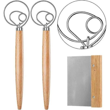 Set di 2 impastatrici danesi, composto da un'impastatrice per il pane con manico in legno e una rotella taglia-impasto. (1/3)
