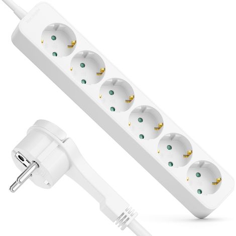 Multiprise 6 Prises avec Fiche Plate - 1,4m Câble - Idéal Derrière Meubles, Bloc Prises Distributeur Rallonge Alimentation 3680W 16A - Blanc (1/5)