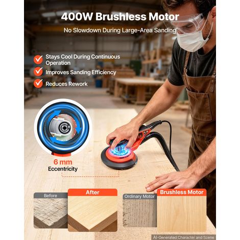 Ponceuse Excentrique 127/152 mm 400 W Ponceuse Orbitale sans Balais pour Ponçage de Bois, 7 Vitesses Variables 4000-10000 tr/min, a… (1/5)