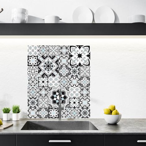 Crédence cuisine en aluminium - Pose autocollante GREYBLUE 60 x 70 Noir, gris, bleu (1/4)