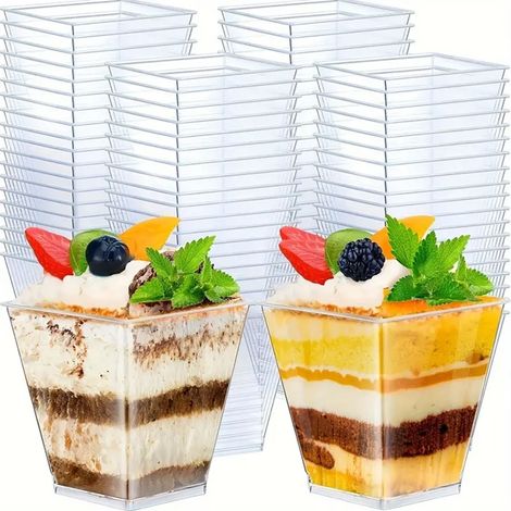 Quadratische Dessertbecher, 60 ml, 50 Stück, für Snacks und Desserts (1/3)