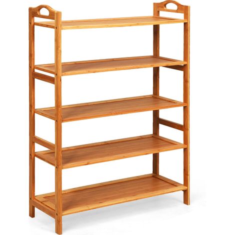 5-Tier Bamboo FreeStanding Shoe Rack-Natural (1/5)