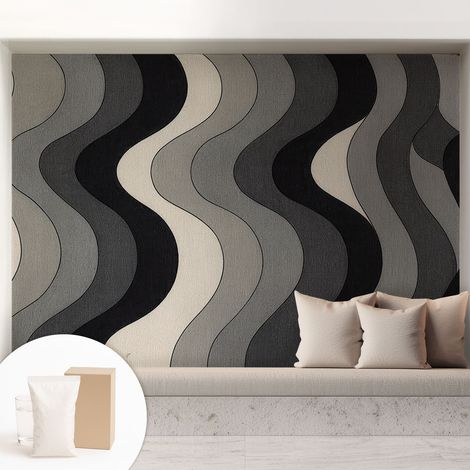 Papier peint décoratif avec colle pour salon, chambre à coucher et bureau – Design moderne et facile à poser Vagues grises 208x146 cm (1/5)