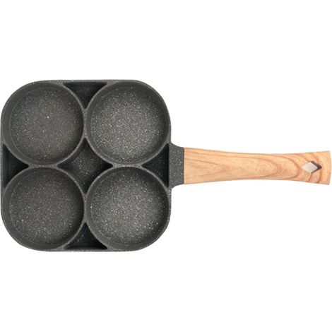 Poêle à œufs, poêle à crêpes antiadhésive 4 tasses, poêle à œufs au plat en aluminium avec poignée en bakélite pour le petit-déjeuner (1/5)