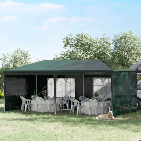 Gartenpavillon, Partyzelt mit Fenstern und abnehmbaren Seitenwänden, für Feiern und Hochzeiten, 6 x 3 m, Grün