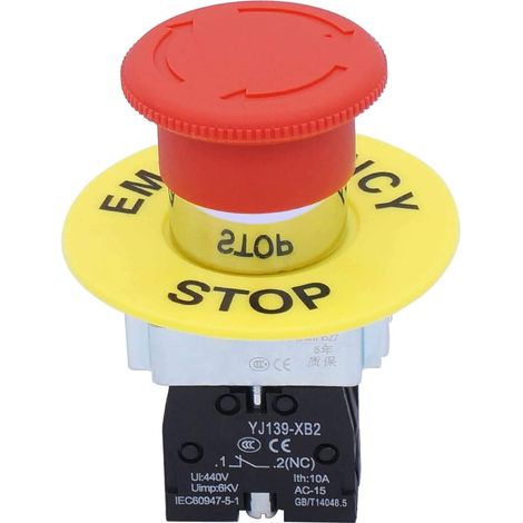 22mm 1 NC SPST bouton arret d'urgence Interrupteur à Bouton-poussoir Action de Verrouillage 10A 440V XB2-01ZS (1/4)