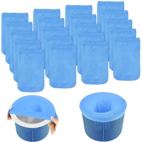 Chaussette Skimmer Piscine, 20pcs Chaussettes de Skimmer, Pool Skimmers Socks, Prefiltre Filtre Skimmers Piscine Nylon Élastique pour Panier Écumoire Bleu