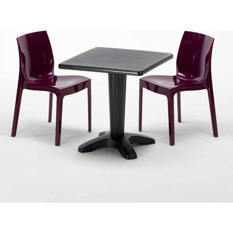 Tavolino Quadrato Nero 70x70 cm e 2 Sedie Ice Aia Grand Soleil - Colore: Viola (1/5)