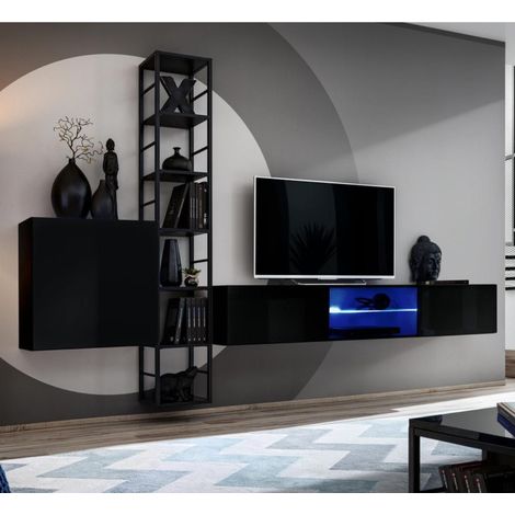 Ensemble Meuble TV Design "Switch VI" 270cm Noir (1/4)