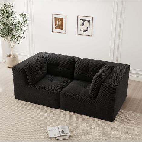 Canapé d’angle modulaire 208x104x69 cm noir en velours côtelé avec assise profonde et sans structure rigide (1/5)