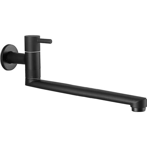 Robinet de cuisine mural uniquement - Robinet d'eau froide - Robinet mural - Robinet d'eau froide avec bec rotatif à 360° - Longueur : 30 cm - En acier inoxydable - Noir (1/5)