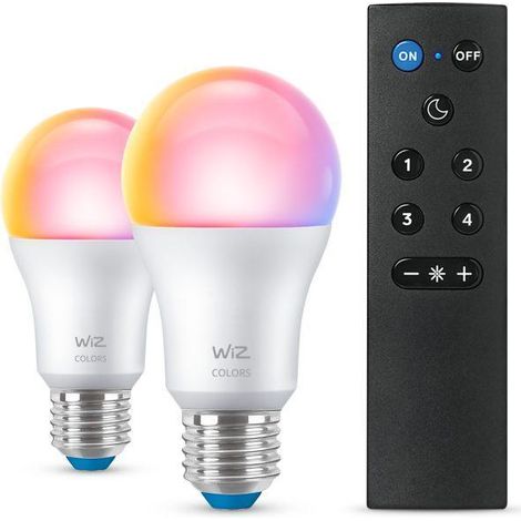 WiZ Lampadina Smart+Telecomando WiZmote, Luce Bianca o Colorata Dimmerabile, E27, 2 pezzi, 60W, WiFi, Tecnologia SpaceSense, Controllo Vocale
