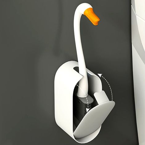 Un ensemble créatif brosse WC et support en forme de cygne, conçu spécifiquement pour le nettoyage de la salle de bain. (1/5)
