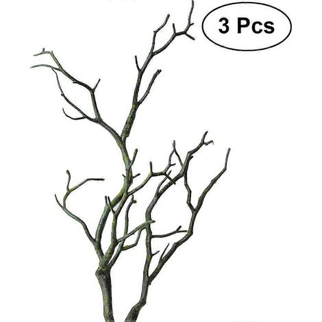 Lot de 3 branches d'arbre artificielles séchées en plastique, imitant de vraies plantes, en forme de bois de cerf, pour la décoration (vert).-35x15x1cm-Green (1/3)