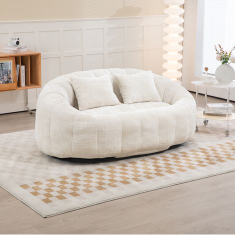 MODFU – Poltrona da terra 150x95 cm in ciniglia con schiuma alta densità, braccioli, schienale imbottito, portata 150 kg e montaggio senza attrezzi – Beige (1/5)