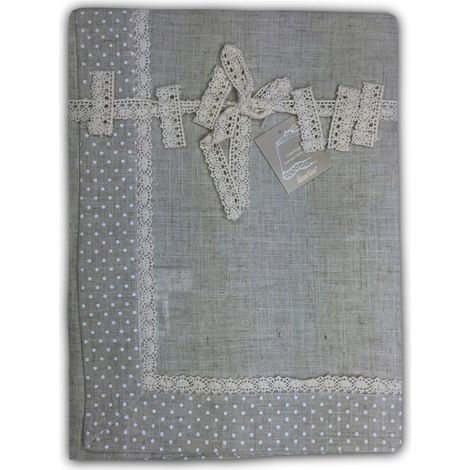 NAPPE DE TABLE DE SALLE À MANGER TYROL MOLLY BLANC À POIS AVEC PORTE-SERVIETTES Cm. 150x250 x12 personnes