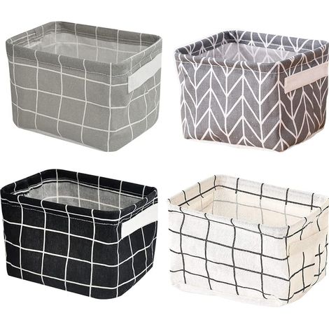 Lot de 4 paniers de rangement en tissu avec poignées, pliables et imperméables, petits paniers et mini-boîtes carrées pour la maison.