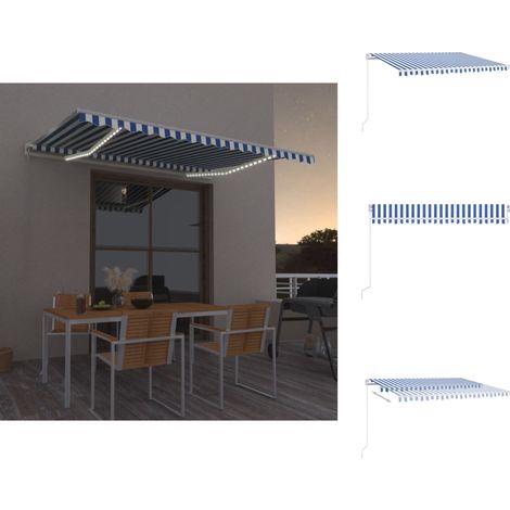 Markisen - Living Markise Manuell Einziehbar mit LED 400x350 cm Blau und Weiß (1/5)