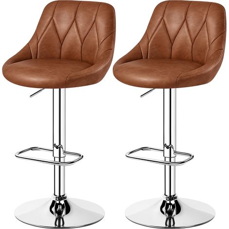 Yaheetech Set 2 Sgabelli Bar Alti Bianchi Altezza Regolabile Cucina Design Moderni con Schienale Girevole Imbottiti in Finta Pelle Poggiapiedi Metallo Marrone Retro (1/5)