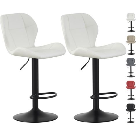 Set of 2 Bar Stools, Height Adjustable Swivel Barstools, Counter Stools with Backrest, Faux Leather Seat, Footrest and Metal Base for Home, Kitchen and Restaurant Stella CREAM (1/5)