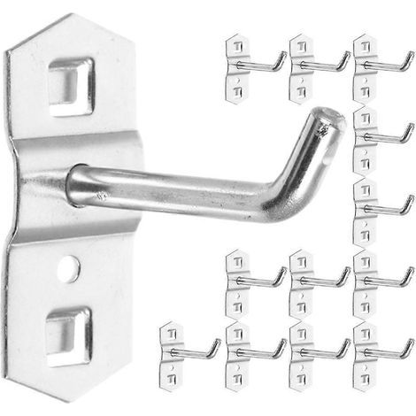 Lot de 12 crochets pour panneau perforé mural, crochets de rangement métalliques pour outils-7.50X6.00X0.60CM-Silver (1/3)