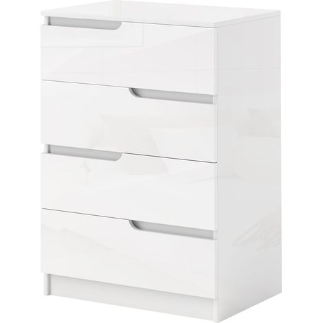 Cómoda aparador con 4 cajones, cómoda para salón, dormitorio, blanco alto brillo 60 x 40 x 85cm