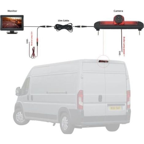 Telecamera posteriore, luce di stop integrata nella telecamera posteriore con angolo di visione di 170 gradi e monitor da 4,3 pollici per FIAT Ducato - 433H-10M-456FYT