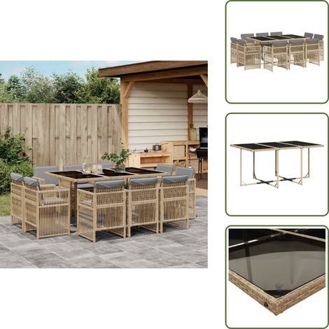 Cojines para sillas - vidaXL Set comedor de jardín 11 pzas con cojines ratán sintético beige - Ratán sintético