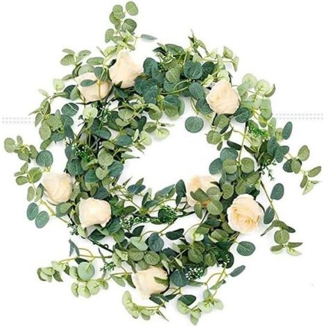 Guirlande Eucalyptus - Roses Champagne Artificielles - Décoration Murale Mariage - 1 Pièce (1/5)
