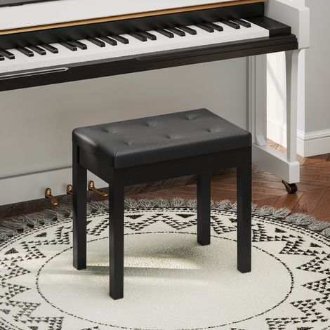 Banquette de piano 55x34x50 cm noire avec rangement, assise en similicuir et pieds en bois MEUBLIV (1/5)