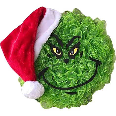 Couronne de Noël Grinch, Décorations de Fête Hivernale, Guirlande Sapin pour Porte Mur Fenêtre, Vert, Ornement Festif pour Maison (1/5)